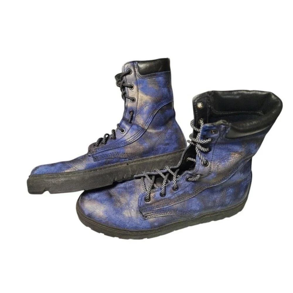 Wolverine 1000 Mile Combat Boots Blue Camo Abstract Size 11D Leather Limited Ed.